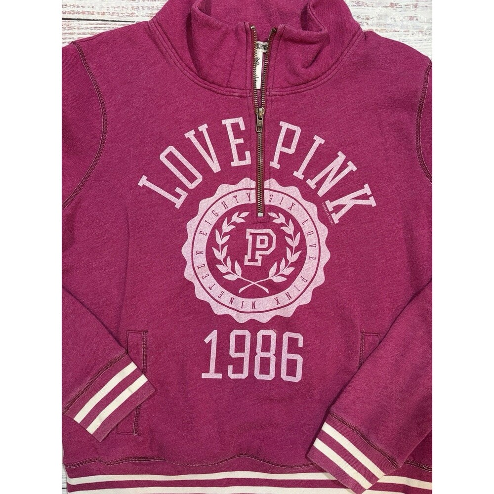 Victoria's Secret Pink Womens Pink 1986 Pullover Sweatshirt Large KangarooPocket - Picture 2 of 10